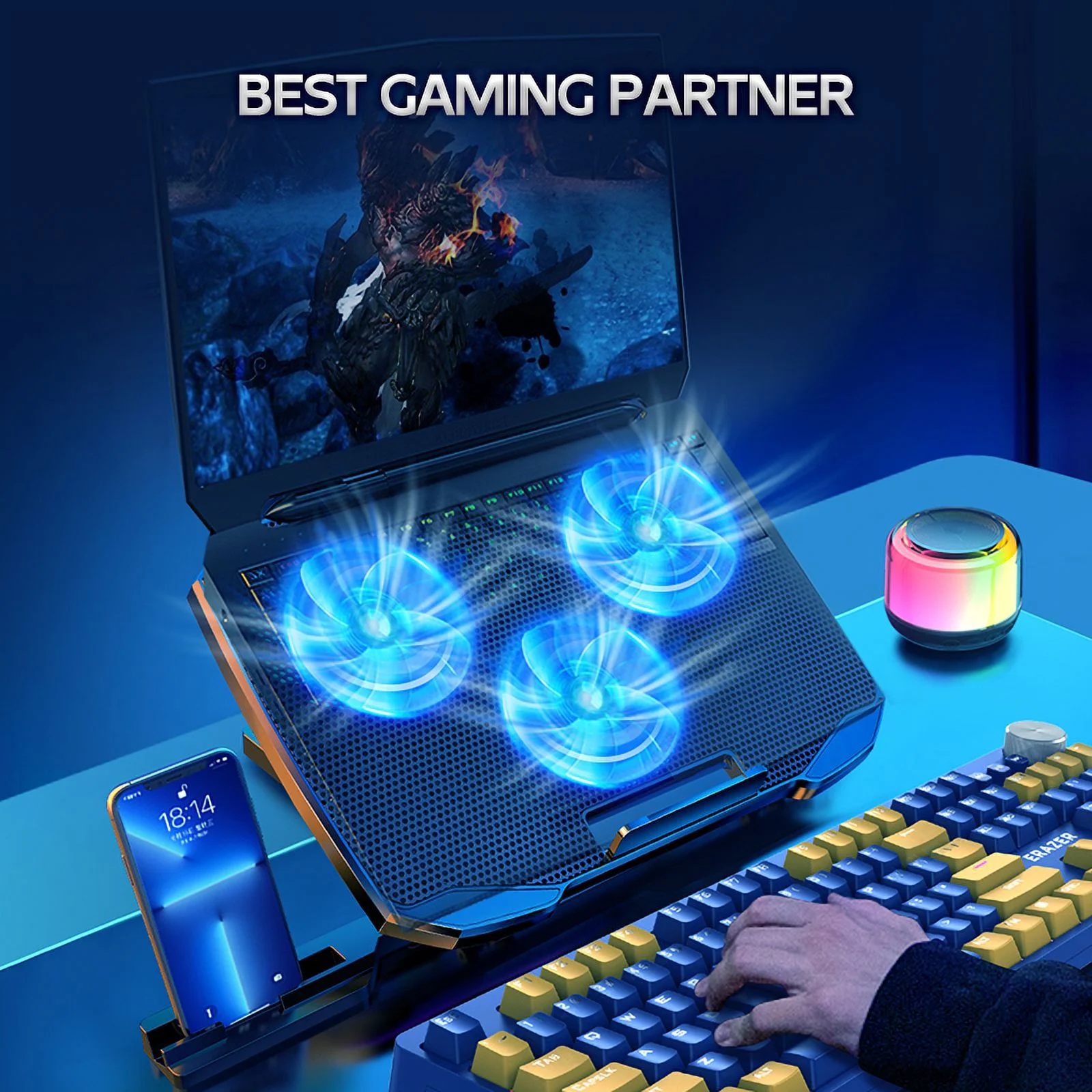 F2 Plus CoolCold Gaming Cooler 3 Big Fans Cooling Pad-