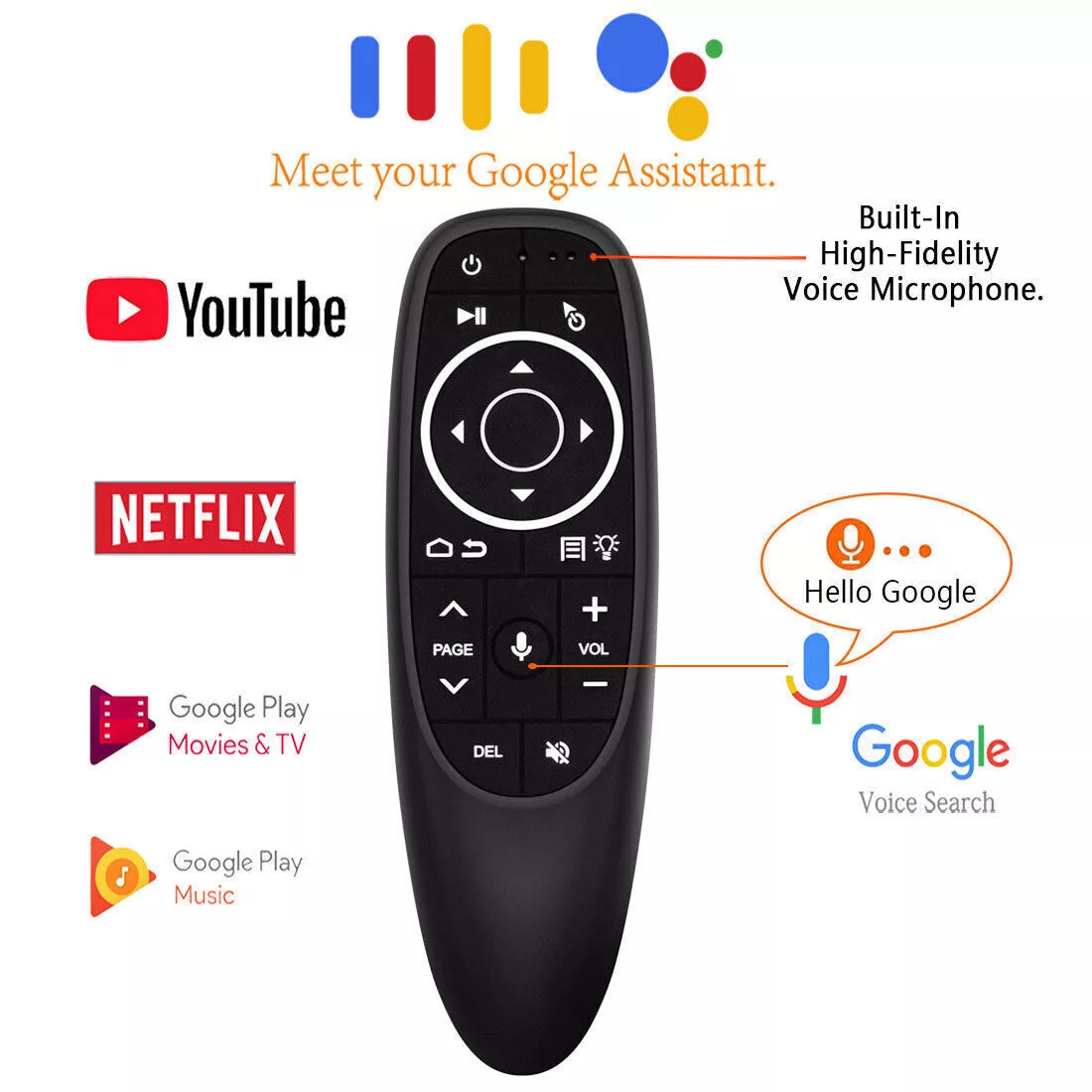 Smart Remote Control 10+ Meter Range 2.4 GHz Wirless Built-in 6-Axis Gyroscope Google Voice Search Google Assistance Works with: Android TV box, Smart TV, mini PC, HTPC.