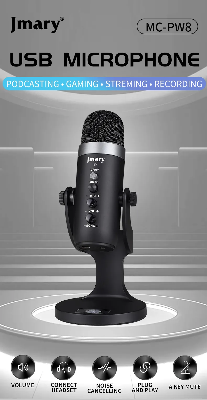 Home Microphone Jmary MC-PW8 Professional USB Microphone For Podcasting, Gaming, Streaming, Recordings With Noise Reduction Jmary MC-PW8 Professional USB Microphone For Podcasting, Gaming, Streaming