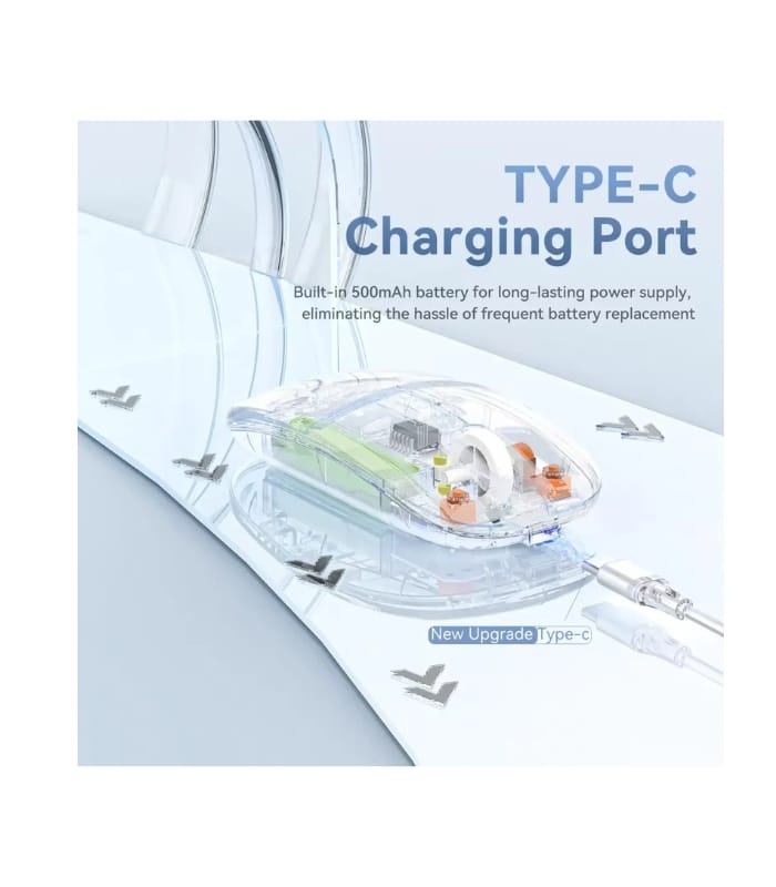 New Transparent Wireless + Bluetooth Dual-Mode Rechargeable Mouse