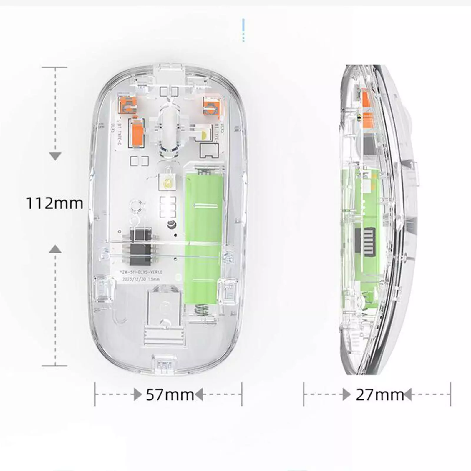 New Transparent Wireless + Bluetooth Dual-Mode Rechargeable Mouse