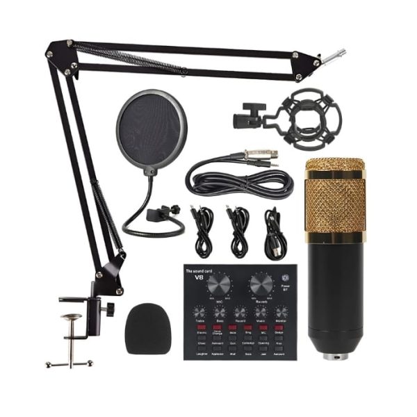 PodCast Mic BM800+V8 AMP CONDENSER MICROPHONE METAL BODY