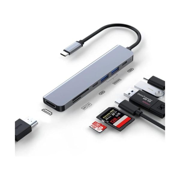 USB C Hub 7-in-1, Type-C Hub to HDTV 4K@30Hz, USB 3.0
