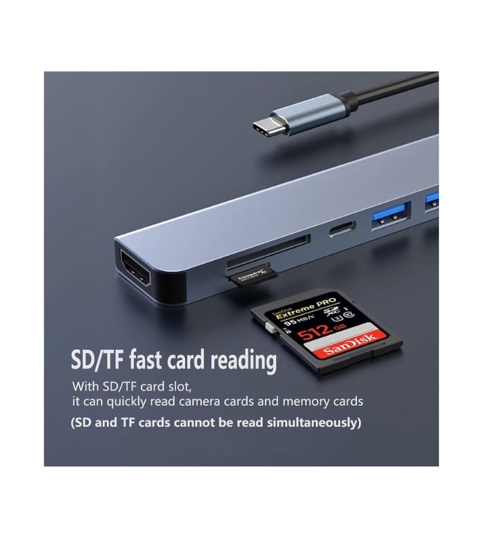 USB C Hub 7-in-1, Type-C Hub to HDTV 4K@30Hz, USB 3.0