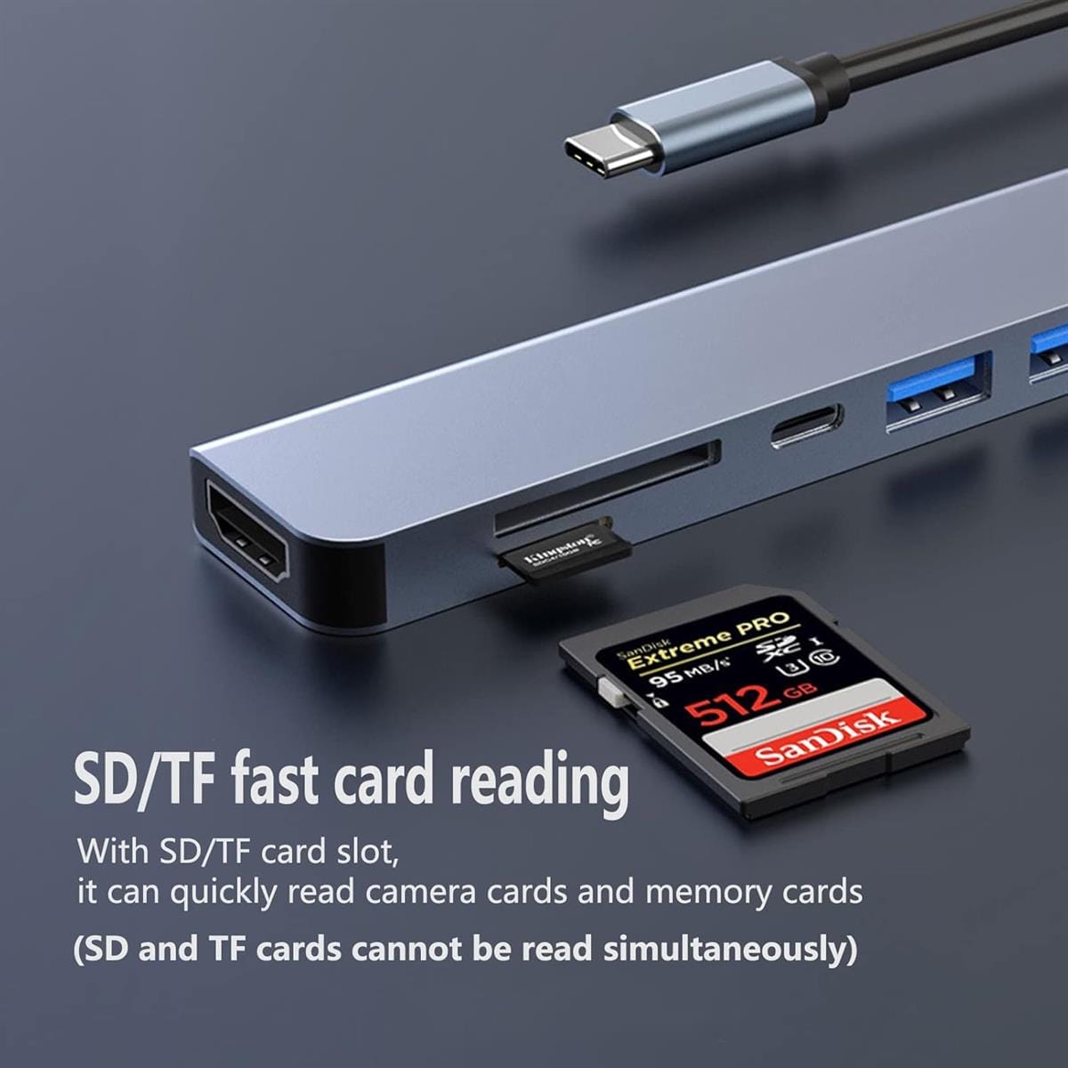 USB C Hub 7-in-1, Type-C Hub to HDTV 4K@30Hz, USB 3.0