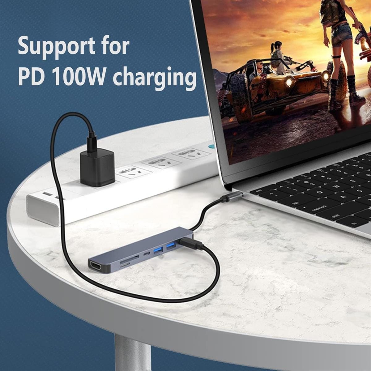 USB C Hub 7-in-1, Type-C Hub to HDTV 4K@30Hz, USB 3.0