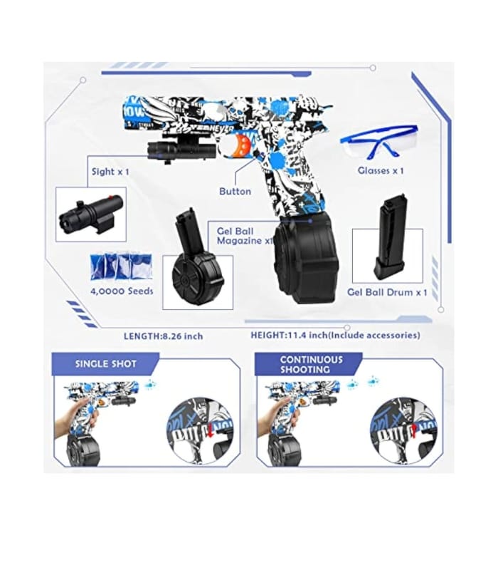 Gel Splatter Blaster Pistol for Orbeez with Drum and Sight