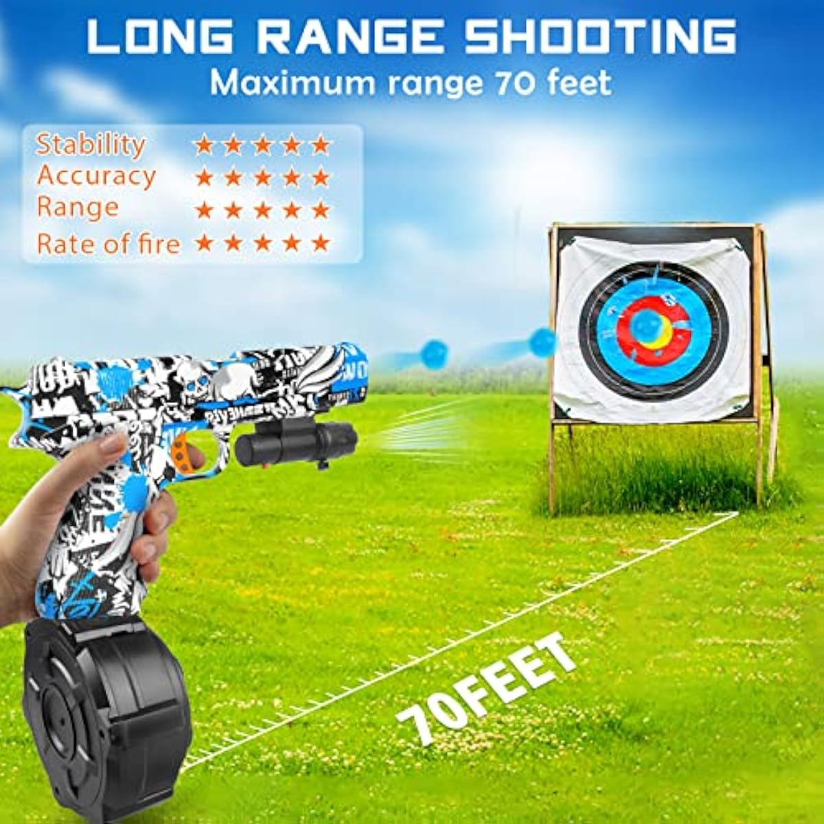 Gel Splatter Blaster Pistol for Orbeez with Drum and Sight