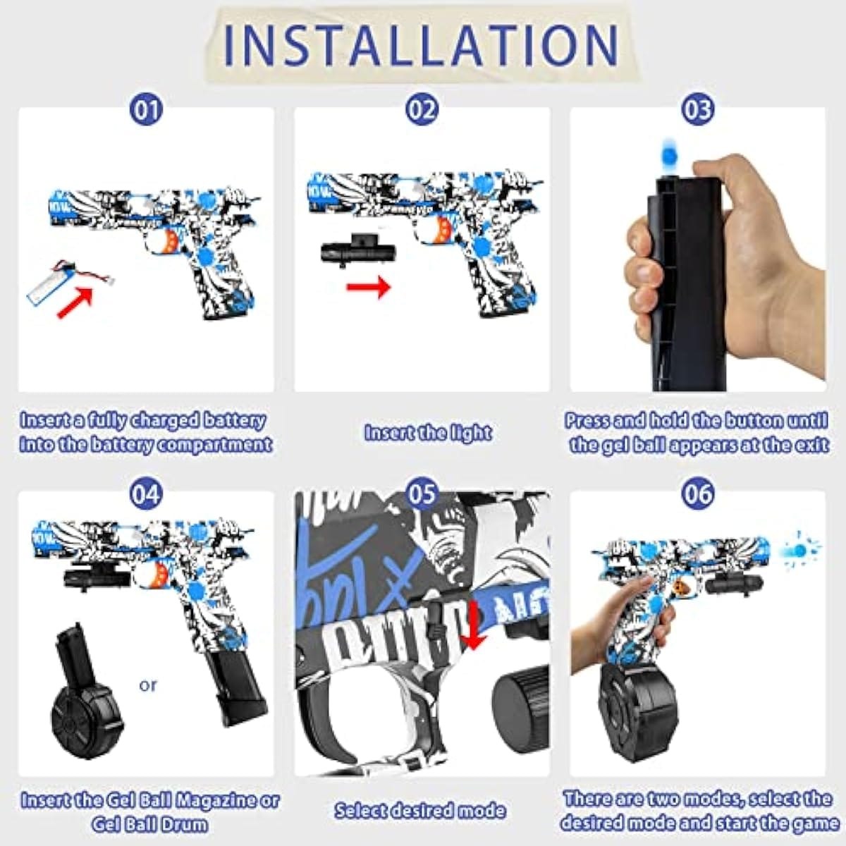 Gel Splatter Blaster Pistol for Orbeez with Drum and Sight
