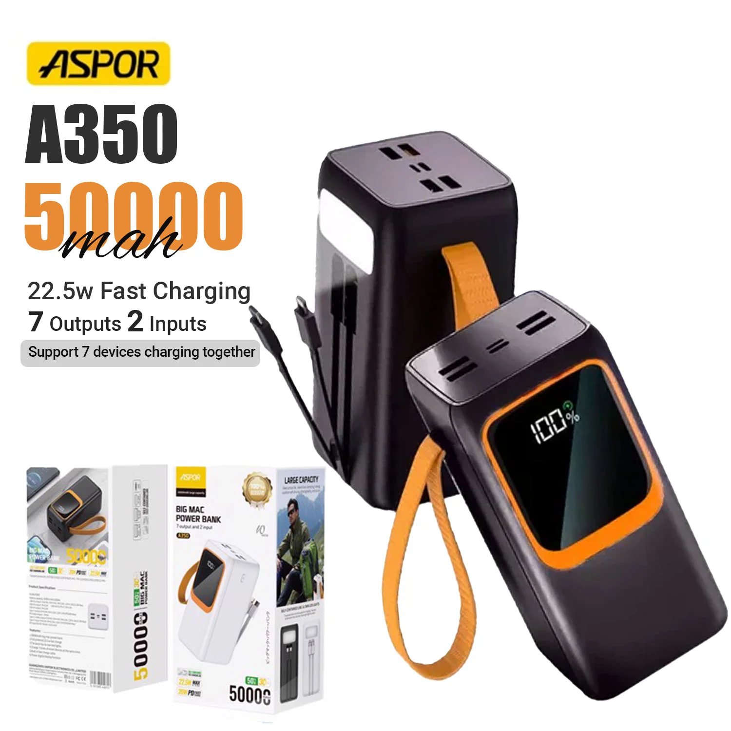 Aspor A350 50000mAh Fast Charging with Built-in Flashlight Power Bank