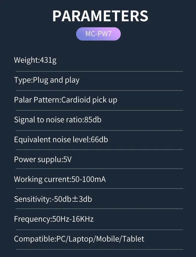 Jmary MC-PW7 Professional Usb Microphone For Podcasting, Gaming, Streaming, Recordings With Noise Reduction