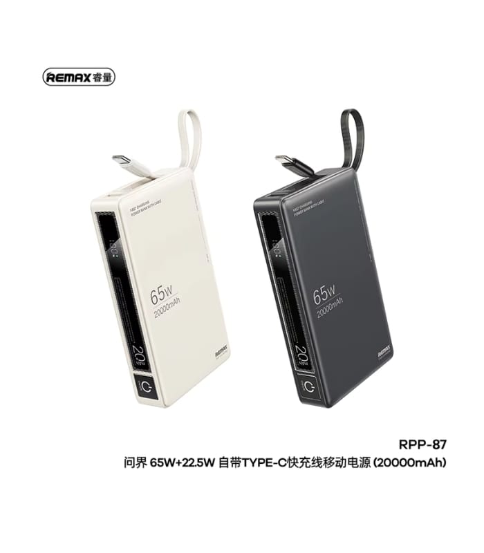 Remax Rpp-87 Wingle Series 65w+22.5w – 20,000Mah Laptop And Mobile Fast Charging Power Bank