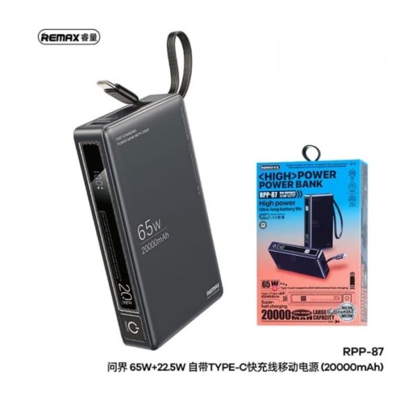Remax Rpp-87 Wingle Series 65w+22.5w – 20,000Mah Laptop And Mobile Fast Charging Power Bank
