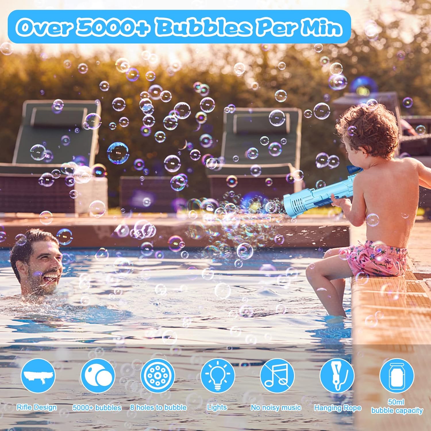 Rifle Bubble Gun, Bubble Machine Bubble Shooter for Kids with Bubbles 5000+