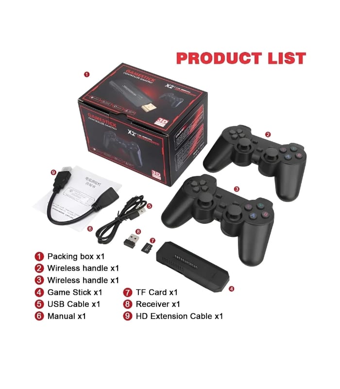 X2 Plus Retro 3d 32000+ Video Games 4k Hd Output Game Stick With 2 Wireless Controllers