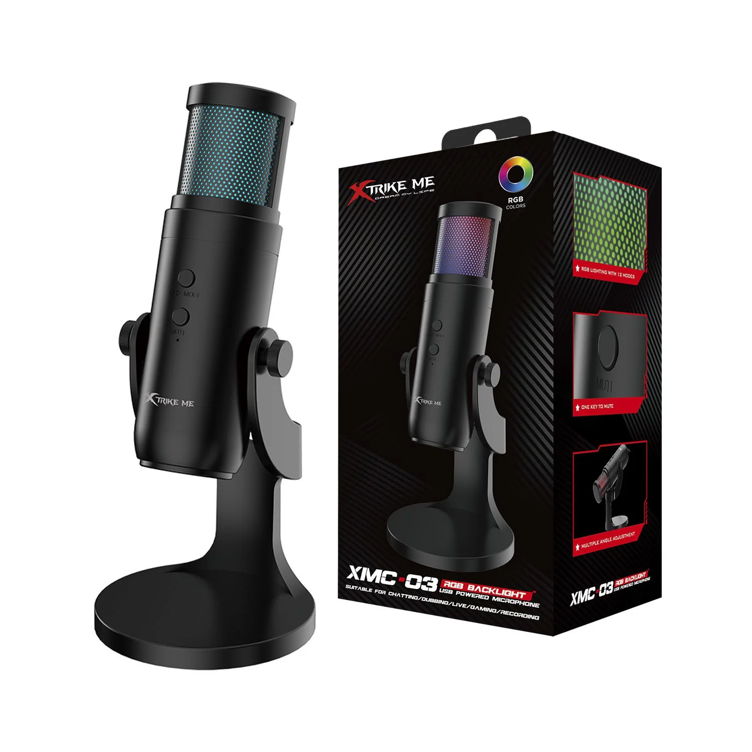 XTRIKE ME XMC-03 USB RGB Gaming Streaming Microphone For PC