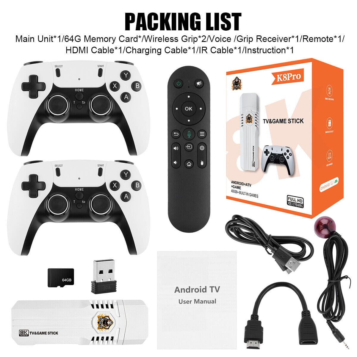 K8 Pro 40000+ Games 8K Wireless Game Console Stick with Android 12.1