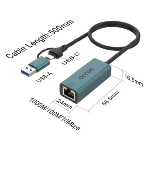 ONTEN UE106+ Ethernet Adapter USB-A & USB-C