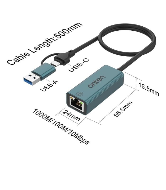 ONTEN UE106+ Ethernet Adapter USB-A & USB-C ONTEN UE106+ Ethernet Adapter USB-A & USB-C