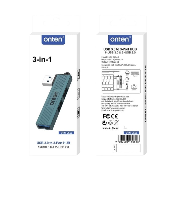 Onten 3 in 1 USB HUB to 3 Port Hub US51