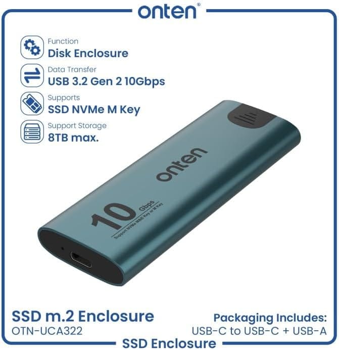 Onten NVME M.2 SSD Hard Drive Enclosure OTN-UCA322