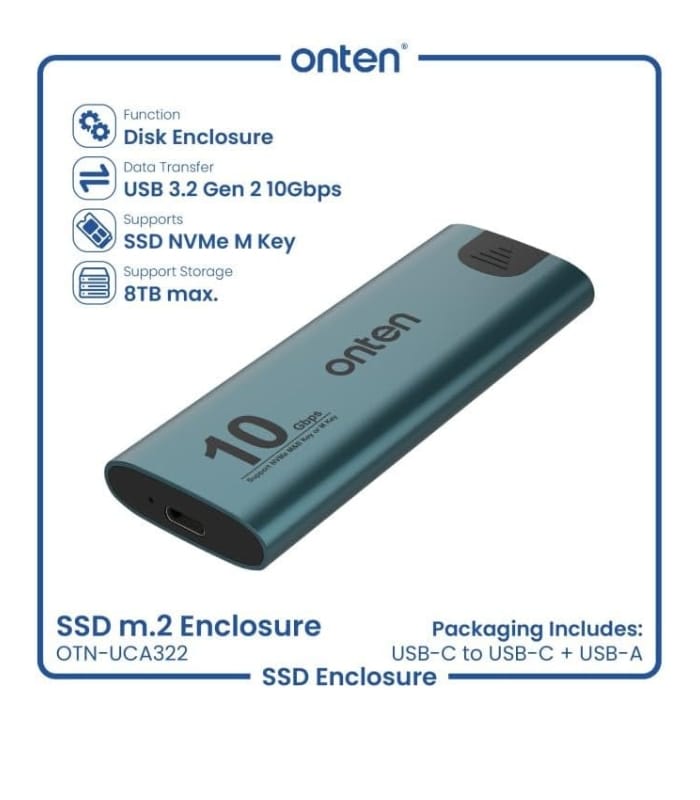 Onten NVME M.2 SSD Hard Drive Enclosure OTN-UCA322