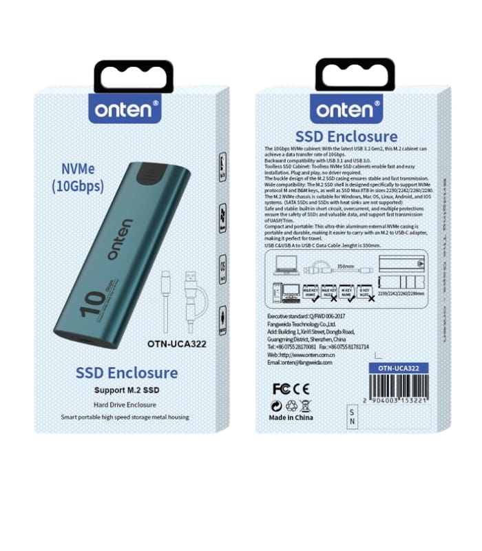 Onten NVME M.2 SSD Hard Drive Enclosure OTN-UCA322