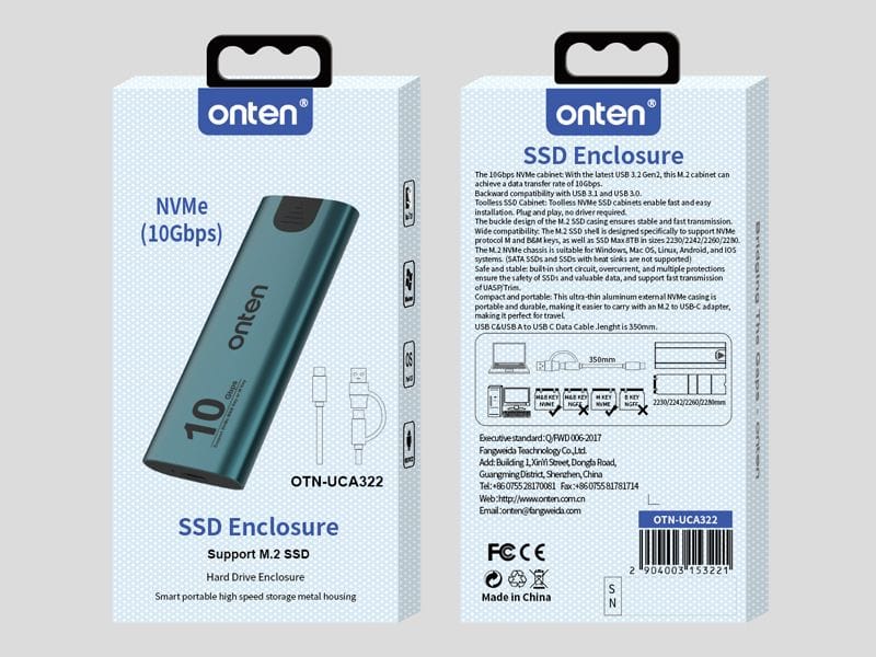 Onten NVME M.2 SSD Hard Drive Enclosure OTN-UCA322