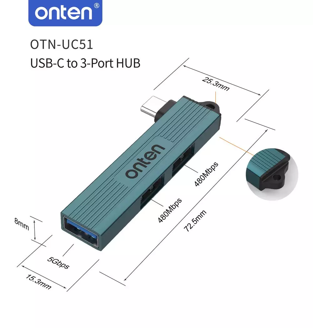 Onten UC51 3 in 1 Type-C to USB HUB