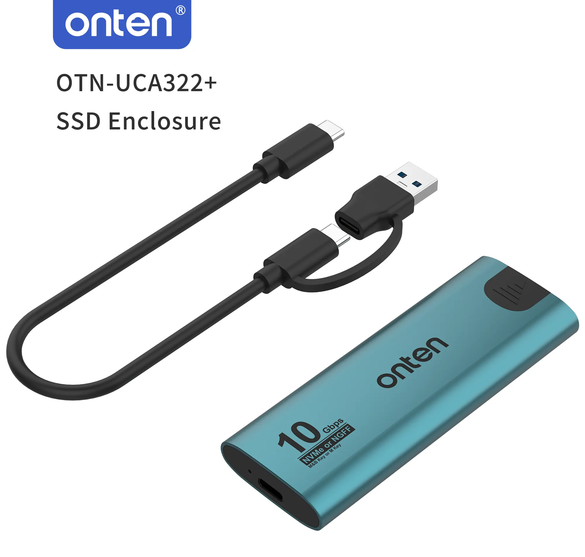 Onten UCA322+ 10Gbps M.2 M-key NVMe NGFF SSD Enclosure