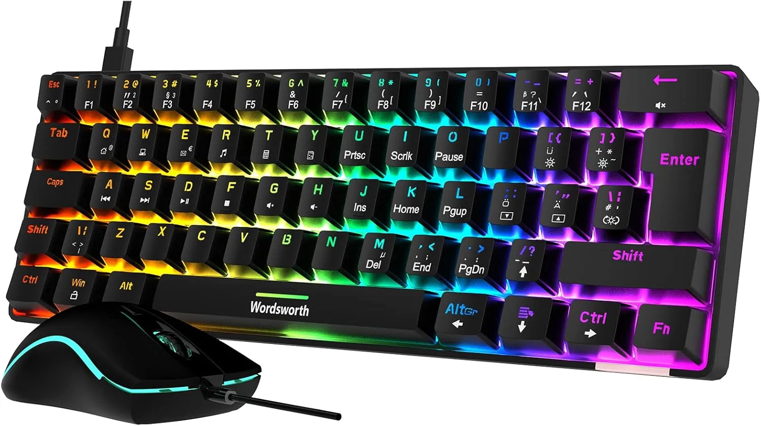 Wordsworth Mechanical Gaming Keyboard and Comfortable Mouse combo With RGB Lights - Black