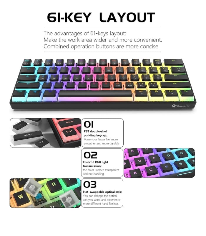 GK GAMAKAY MK61 RGB Mechanical Keyboard Orange Switch (2) GK GAMAKAY MK61 RGB Mechenical Keyboard Orange Switch