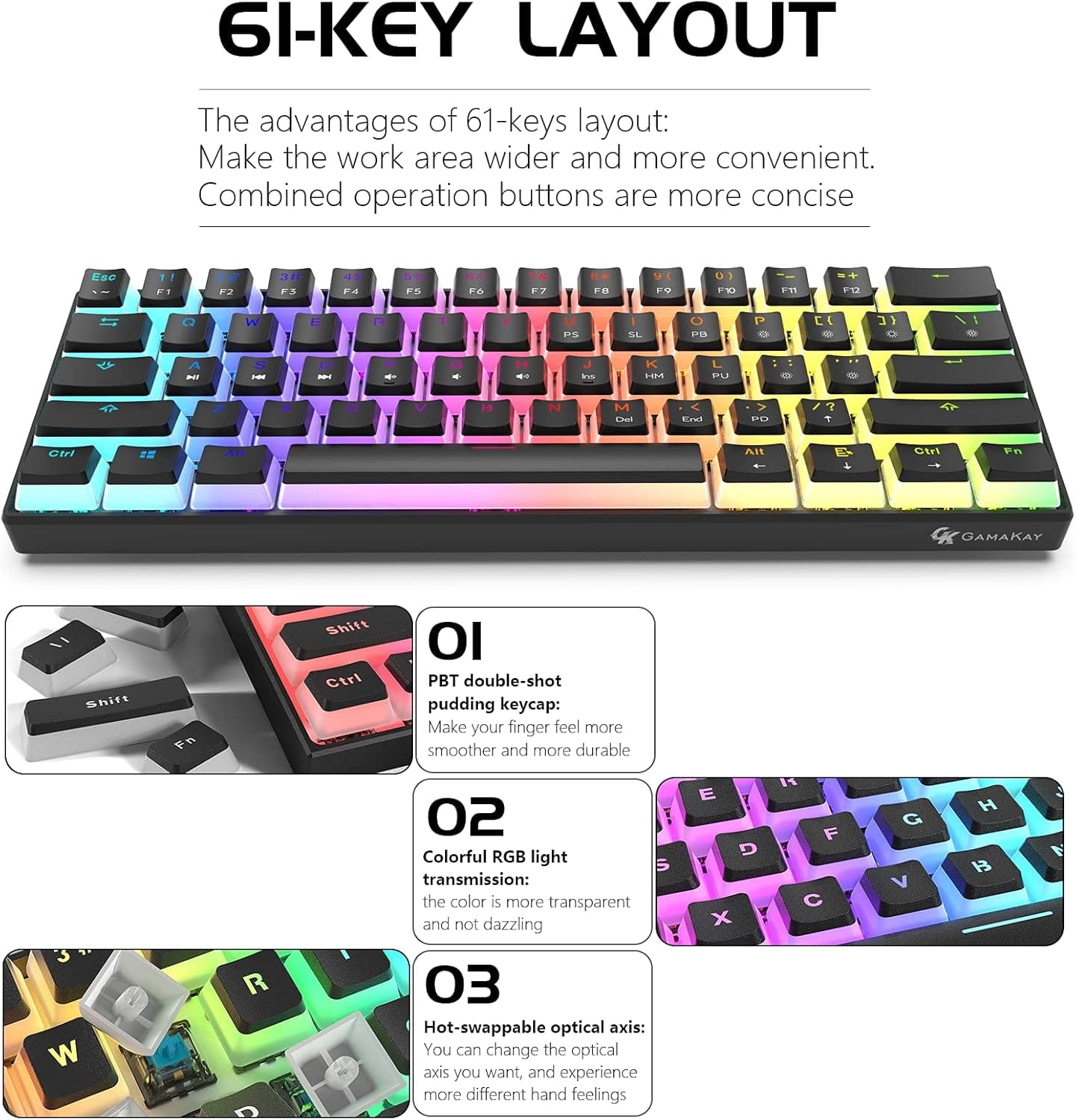 GK GAMAKAY MK61 RGB Mechanical Keyboard Orange Switch