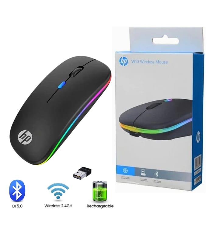 HP W10 Wireless RGB Bluetooth, Wireless, Rechargeable Slim Mouse