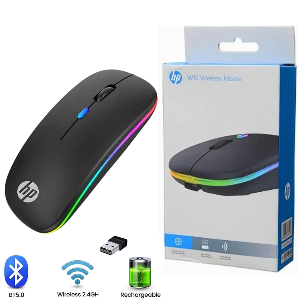 HP W10 Wireless RGB Bluetooth, Wireless, Rechargeable Slim Mouse