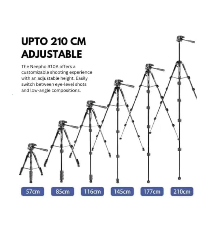 NeePho 910A Tripod Stand Retractable Height Adjustable Camera Tripod with Phone Holder