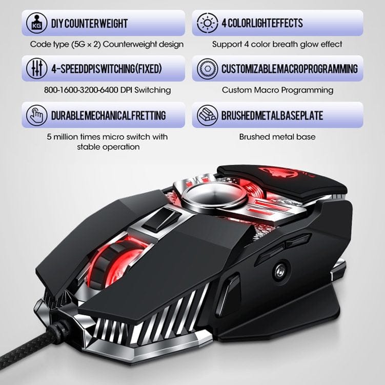T-WOLF V10 WARRIOR BLACK RGB GAMING MOUSE